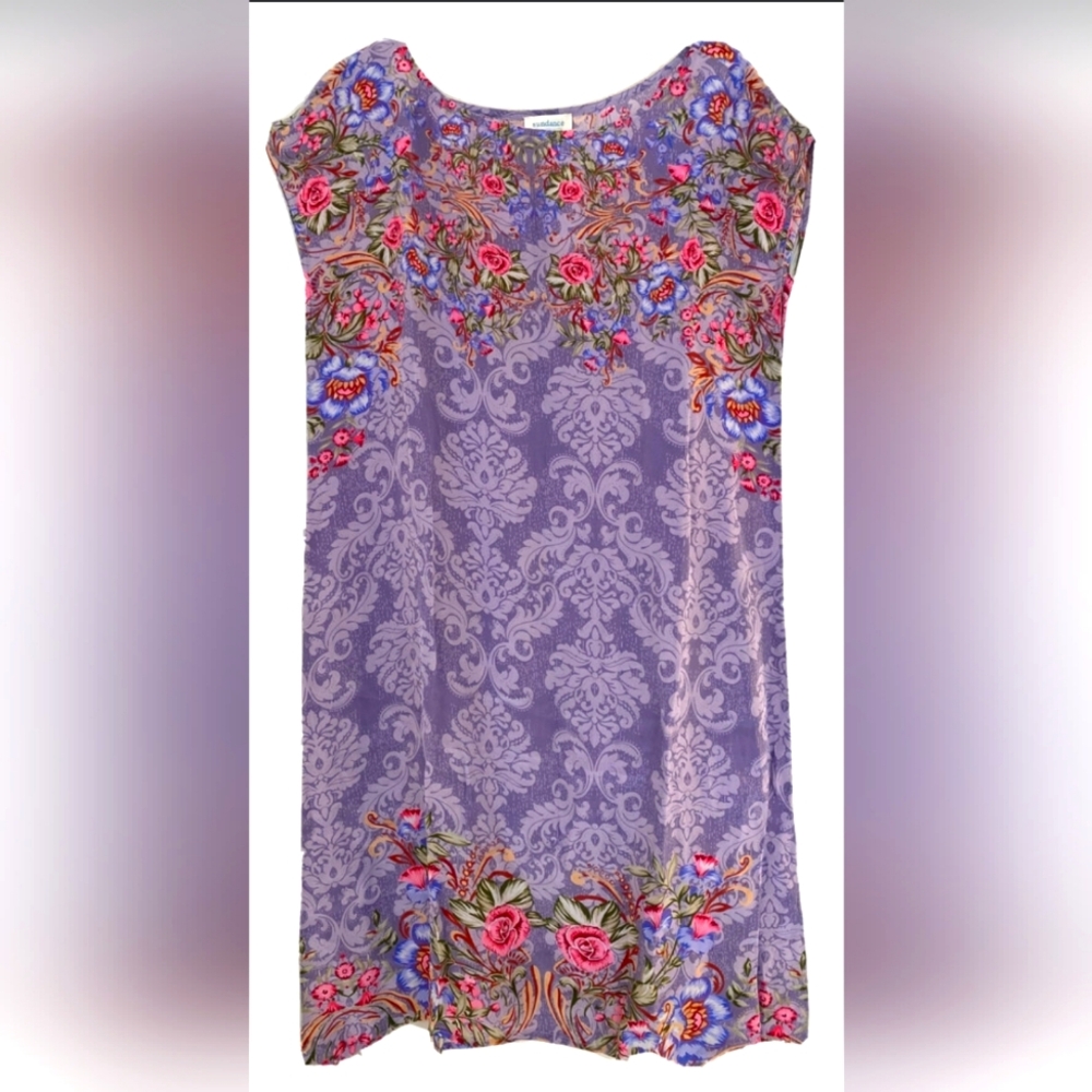 Sundance catalog purple floral "impressions dress" size XS womens